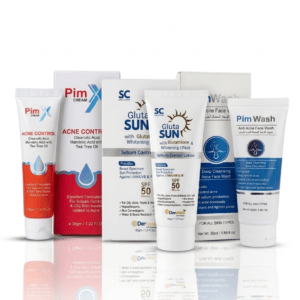 Acne care kit with GlutaSun sunblock, PimX acne cream and PimWash face wash for oily, acne-prone skin