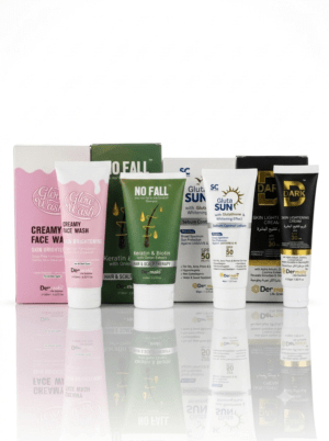 Aesthetic Heaven skin whitening skincare bundle – GlutaSun sunblock, Glow Wash face wash, D Dark cream and No Fall shampoo